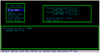 Screenshot of diary