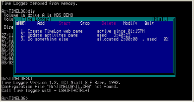 Screenshot of timelog